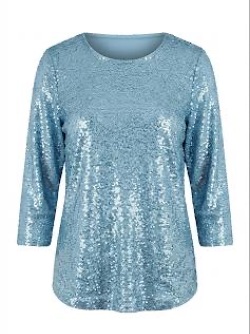 Pailletten Oberteil  hellblau  mit Glitzereffekt Habella 54024
